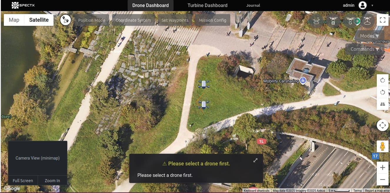 Drone Dashboard – select a drone